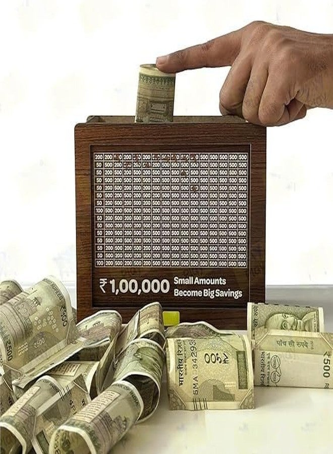 FICTIOUS صندوق توفير نقود خشبي للأطفال والكبار، حصالة على شكل خنزير بأرقام، صندوق عملات معدنية، صندوق توفير، حصالة، صندوق نقود ذكي، صندوق عملات خشبي، موفر نقود، صندوق توفير روبيات - Image 2